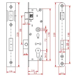Zámok vložkový, zápust 50mm, rozteč 72mm - MODEL SKONČIL nahradené: ZM72/50L, 50P Zámok vložkový, zápust 50mm, rozteč 72mm - MODEL SKONČIL nahradené: ZM72/50L, 50P